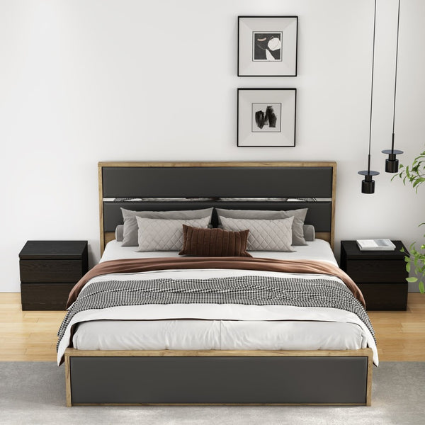 English Elm 19.7-inch Matte Finish Nightstand with Touch Release Drawers for Minimalist Bedrooms Black W3151P407884