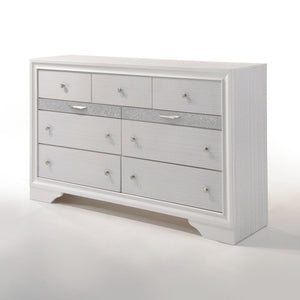 English Elm Naima Textured Finish Dresser with Felt-Lined Jewelry Drawer, Smooth Metal Glides & Silver Pulls White 66 L x 20 W x 43 H B2726P261240