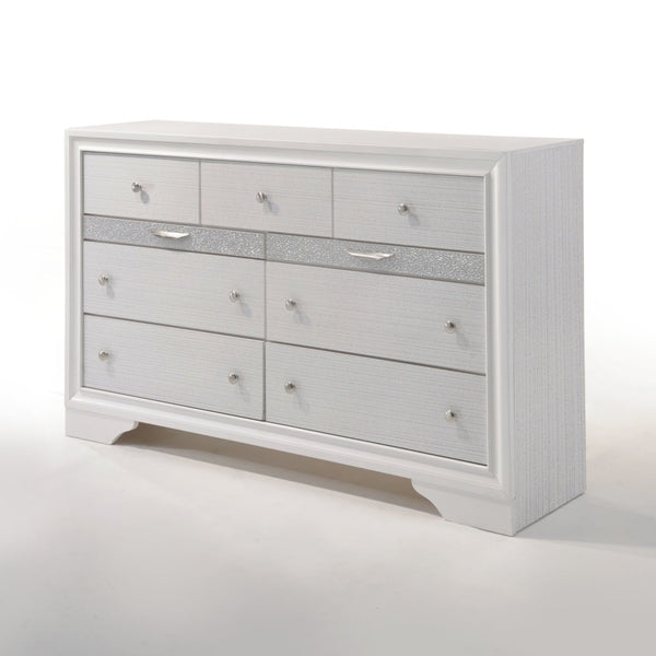 English Elm Naima Textured Finish Dresser with Felt-Lined Jewelry Drawer, Smooth Metal Glides & Silver Pulls White 66 L x 20 W x 43 H B2726P261240
