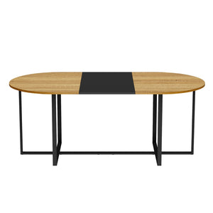 English Elm Sn-ovt200-8-wdbk Oval Dining Table Oak and Black Two-tone Modern Mdf Top Metal Base W3875P372904