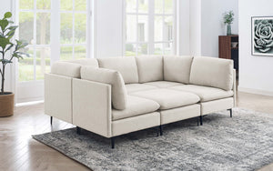 English Elm Linen Upholstered Modular Sectional Sofa with Tall Black Metal Legs for Living Room Almond B2748S00103