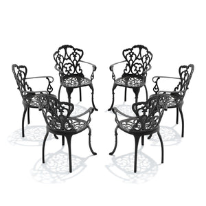 English Elm Cast Aluminum Outdoor Dining Chairs Set of Four with Carved Relief and Weather Resistant Frame W1710S00509
