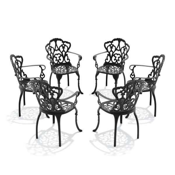 English Elm Cast Aluminum Outdoor Dining Chairs Set of Four with Carved Relief and Weather Resistant Frame W1710S00509