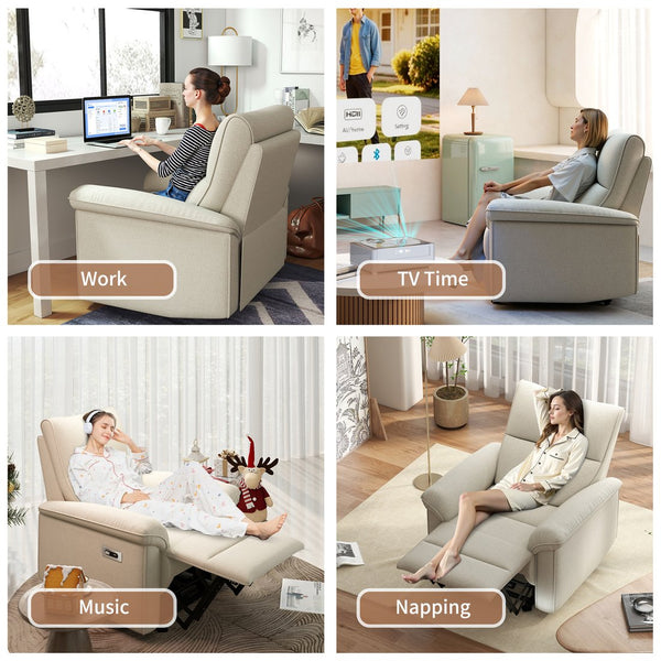 English Elm Wall Zero Wall Power Recliner Chair with Overstuffed Backrest, USB Type-C Charging Port, Space-Saving Electric Recliner for Small Rooms Beige+Grey W1028S00053