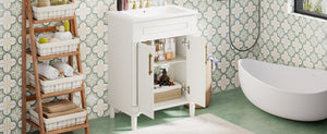 English Elm 24" Bathroom Vanity with Integrated Ceramic Sink and Adjustable Shelf, Vintage Hardware, Space-Saving Design White N710P277711K