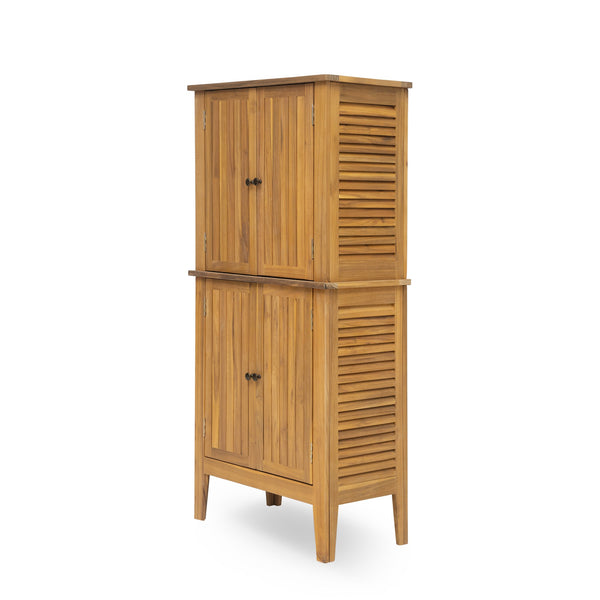 English Elm Christopher Knight Home® - Kedzie Teak Acacia Wood Cabinet with Slatted Coastal Farmhouse Design, Weather‑Resistant Storage (44.5") N775P251936T