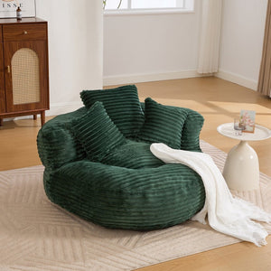 English Elm Bean Bag Sofa Oversized Corduroy Floor Lounge Chair with Armrests Pillows Foam Fill Emerald W395P426813