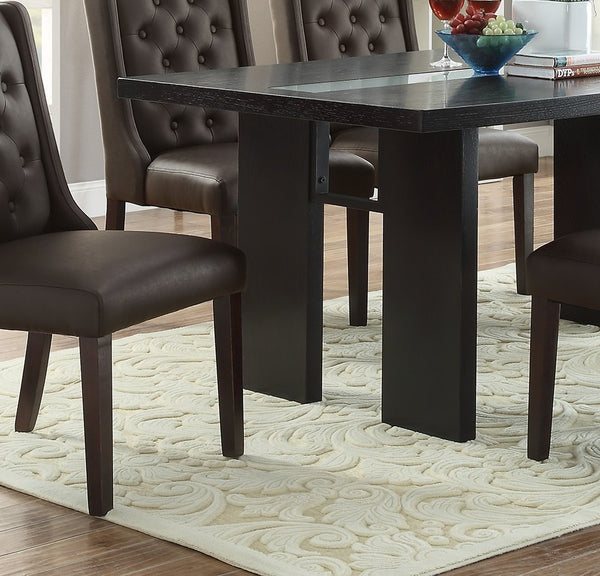 English Elm Contemporary 66" Rectangle Dining Table with Tempered Beveled Glass Top Espresso Finish Seats 6 Modern U-Shaped Support Hardwood Legs B011P207144