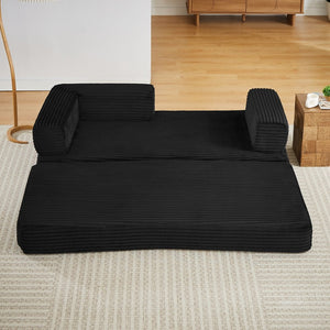 English Elm Loveseat Cloud Sectional Sofa with Corduroy Upholstery Plush Sponge Core Modular Design Black W2339P411911