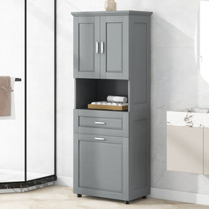 English Elm Tall Bathroom Cabinet with Tilt-Out Laundry Hamper, Adjustable Shelves, Anti-Tip Design & Large Storage Grey WF323481AAE