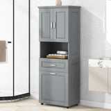 English Elm Tall Bathroom Cabinet With Laundry Basket, Large Storage Space Tilt-Out Laundry Hamper and Upper Storage Cabinet, Grey