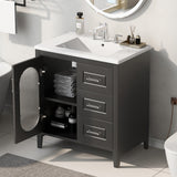 English Elm 30" Bathroom Vanity With Sink, Bathroom Vanity Cabinet With Two Drawers and Door, Adjustable Shelf, Solid Wood and Mdf, Black