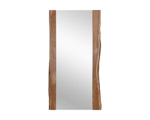 Sunpan Fontana Floor Mirror with Rustic Live-Edge Acacia Wood Frame and Anti-Tip Kit for Glamorous Décor Natural