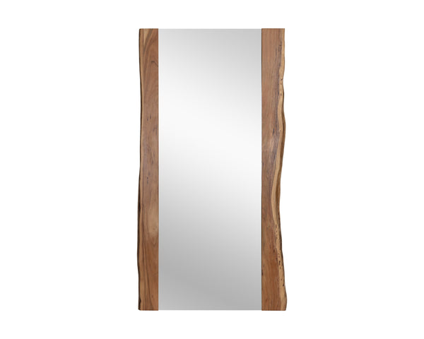 Sunpan Fontana Floor Mirror with Rustic Live-Edge Acacia Wood Frame and Anti-Tip Kit for Glamorous Décor Natural