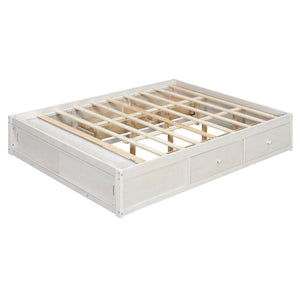 English Elm Queen Platform Bed with Four Storage Drawers Footboard Cubby Modern Low Profile Frame White LP000138AAK