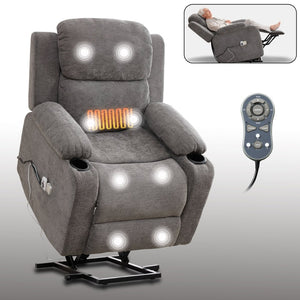 English Elm Infinite Power Lift Recliner with Massage Heat Usb Port and Cup Holders for Seniors W5029P388738