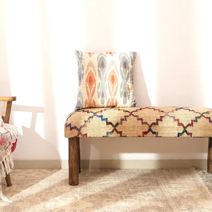 English Elm Decorative Woven Jute Upholstered Bench Solid Wood Frame Bohemian Entryway Accent B346P320748