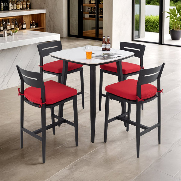 English Elm Modern 5Pc Outdoor Patio Bar Set With Sintered Stone Table & Stylish Aluminum Stools For Comfort W1886S00037