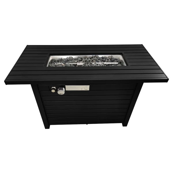 English Elm 24" Steel Propane Outdoor Fire Pit Table with Lid, Glass Beads, Lava Rocks, Cover & Shield - Weather-Resistant, Deck-Safe B120P204191