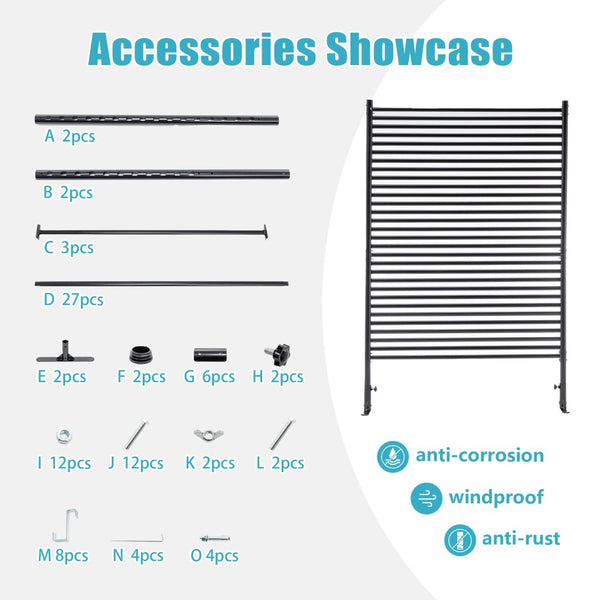 English Elm 71.26''x46.65'' Freestanding Steel Slatted Patio Privacy Screen Matte Black Outdoor Panel W1422P270178