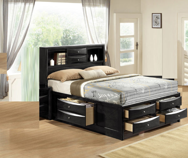 English Elm 1Pc Contemporary King Captain'S Platform Bed With Storage - Stylish Solid Wood Design In Black Finish B011S01469