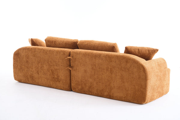 English Elm LY-024OR Plush 4-Seater Compression Sofa in Orange Crochet Yarn Fabric with 4 Pillows, Deep Seat Comfort W2231S00016