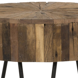 English Elm Handcrafted Rustic Wood Round End Table with Reclaimed Pie‑Slice Top and Black Hairpin Legs, 22" B2741P285769