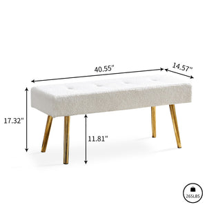 English Elm Modern Faux Teddy Fur Upholstered Bench with Gold Legs for Bedroom Entryway W116456798