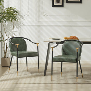 English Elm Christopher Knight Home® - Modern Upholstered Dining Chair with Gold-Tip Accents, Metal Armrests, Heathered Fabric, Set of Two Black+Green 35.75 L x 22.75 W x 22.5 H N776P195378G