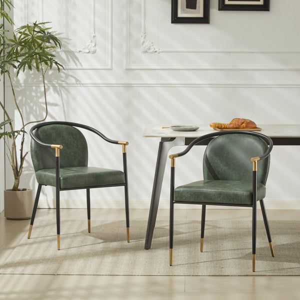 English Elm Christopher Knight Home® - Modern Upholstered Dining Chair with Gold-Tip Accents, Metal Armrests, Heathered Fabric, Set of Two Black+Green 35.75 L x 22.75 W x 22.5 H N776P195378G