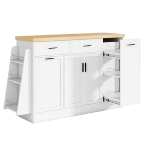English Elm Trexm Farmhouse Kitchen Sideboard with Hidden Trash Cabinet and Built-in Spice Rack White XW000027AAK