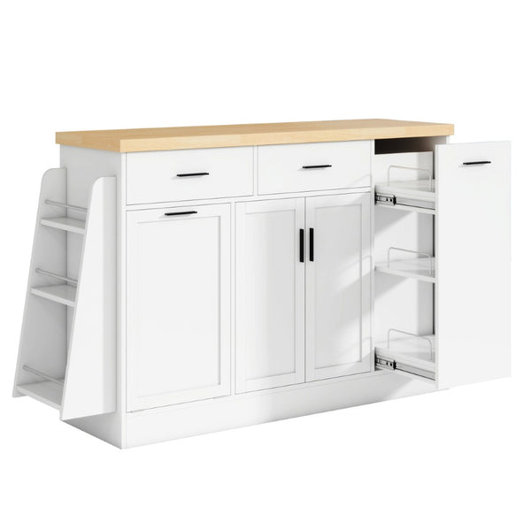 English Elm Trexm Farmhouse Kitchen Sideboard with Hidden Trash Cabinet and Built-in Spice Rack White XW000027AAK