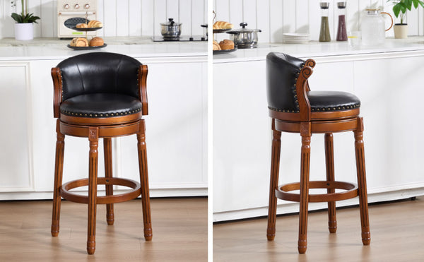 English Elm Cow Leather Swivel Barstool Solid Hardwood Frame 360 Spin Kitchen Counter Seating W2195P399438