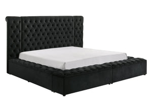 English Elm Luxurious Round Queen Bed with Velvet Tufted Headboard, Studded Accents and Hidden Storage Space Black 40.5 L x 72 W x 9 H B011S01649