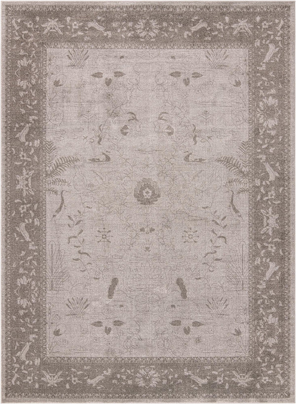 Unique Loom La Jolla Floral Machine Made Floral Rug Light Gray, Gray 9' 0" x 12' 2"