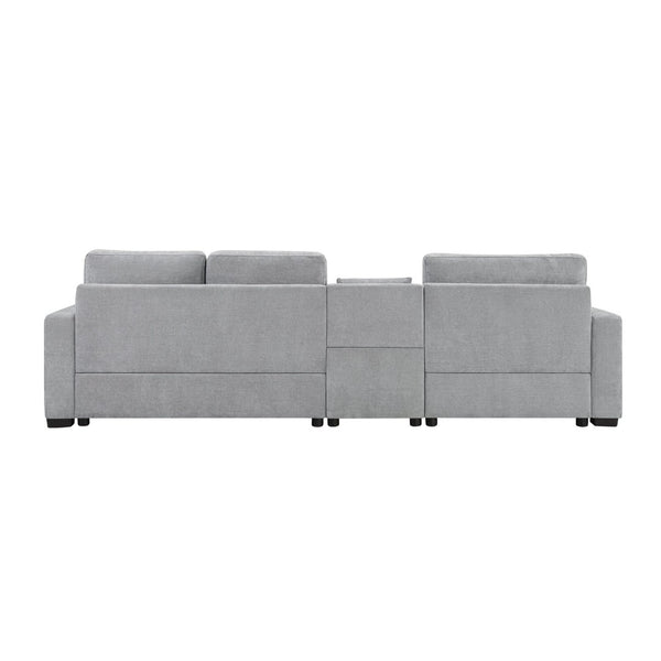 English Elm Modern Chenille Three Seat Sofa with Console Storage Armrest for Living Room Grey N763S000060E