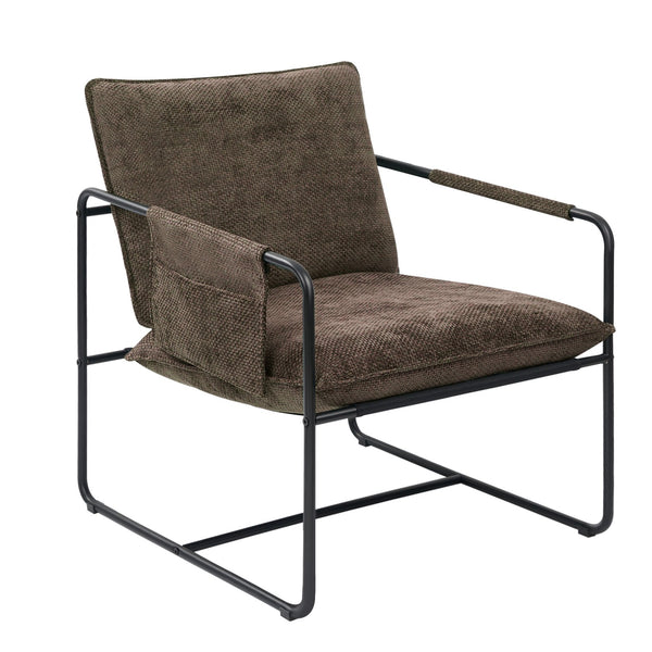 English Elm Accent Chair Mid-Century Rattan Arms Set of 2 with Rubber Wood Legs, Plush Fabric Seat, Cozy Lounge Brown T3950P399124