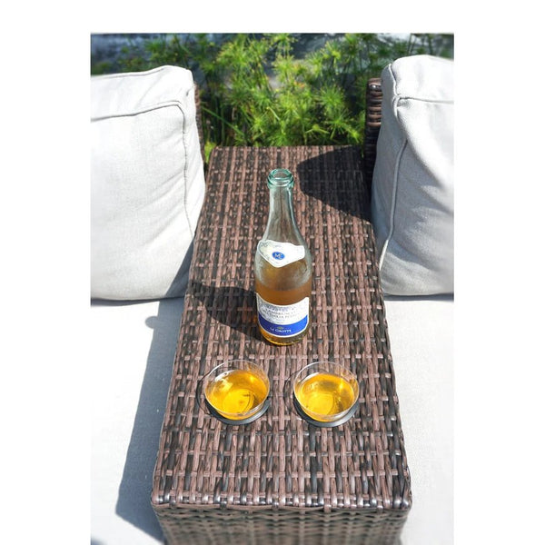 English Elm Fully Assembled Outdoor Side Table with Drink Holders, Wicker Espresso, Weather-Resistant 31x13x23 B120P205381