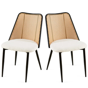 English Elm Off White Rattan Dining Chairs Set Of 2 - Modern Boucle Upholstered Chairs For Dining & Living Spaces W1164P218677