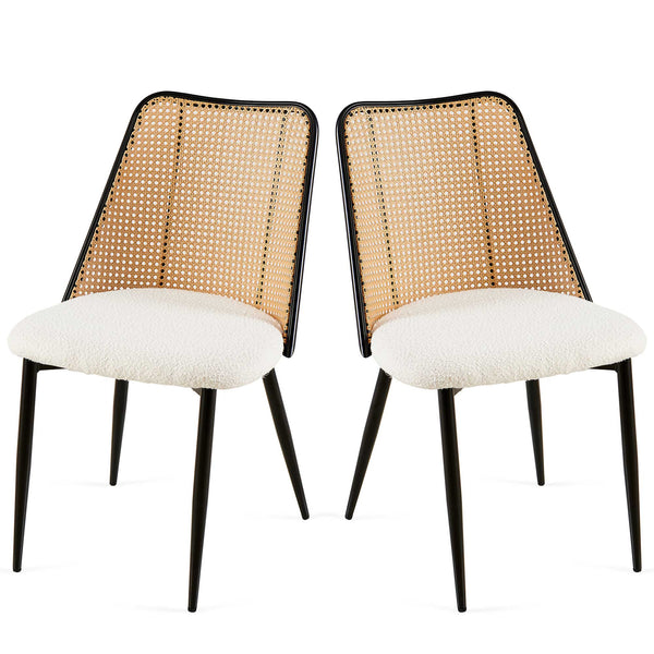 English Elm Off White Rattan Dining Chairs Set Of 2 - Modern Boucle Upholstered Chairs For Dining & Living Spaces W1164P218677