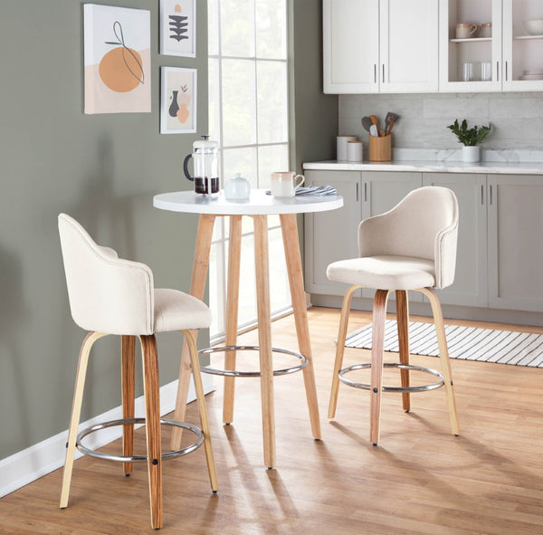 English Elm Fixed-height Swivel Counterstools Mahogany Wood Chrome Footrest Velvet Seat Set of 2 Cream B202S01780