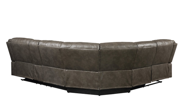English Elm Tavin Taupe Faux Leather Sectional Recliner Sofa w/ Cupholder Console, 2 Recliners, Storage, 3-Seat Motion B2726S00126