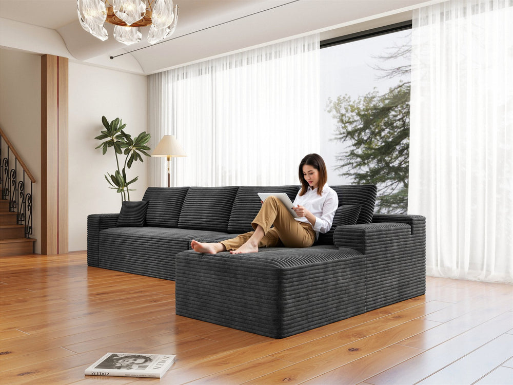 English Elm 131.9*68.9"Modular Sectional Sofa - Plush Corduroy, No Assembly, 4-Piece Design For Ultimate Comfort! W3819S00111