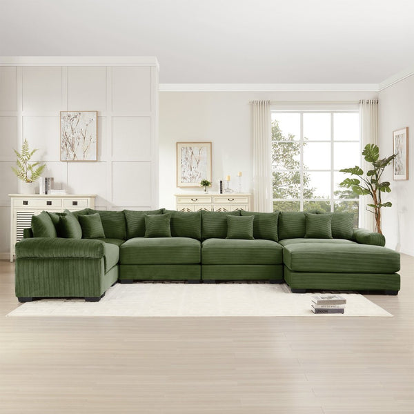 English Elm Oversized Modular Sectional Couch With Ottoman - Premium Corduroy, Ergonomic Comfort For Living Spaces W714S01343-GIGA