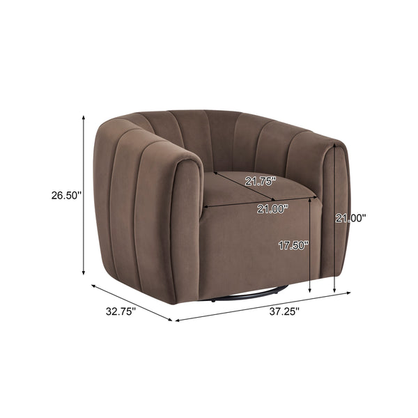English Elm Christopher Knight Home® - Swivel Velvet Club Chair with Tub Back and 360° Rotation, Plush Iron Frame, No Assembly Needed Dark Brown 37.8 L x 33.46 W x 27.17 H N776P264952D