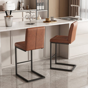 English Elm Faux Leather Counter Stools Set of Two Ergonomic Curved Back Metal Frame Kitchen Seating W5096P400642