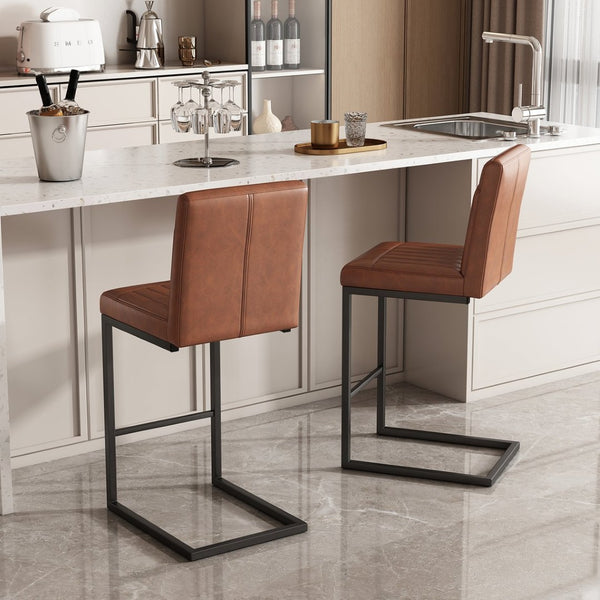 English Elm Faux Leather Counter Stools Set of Two Ergonomic Curved Back Metal Frame Kitchen Seating W5096P400642