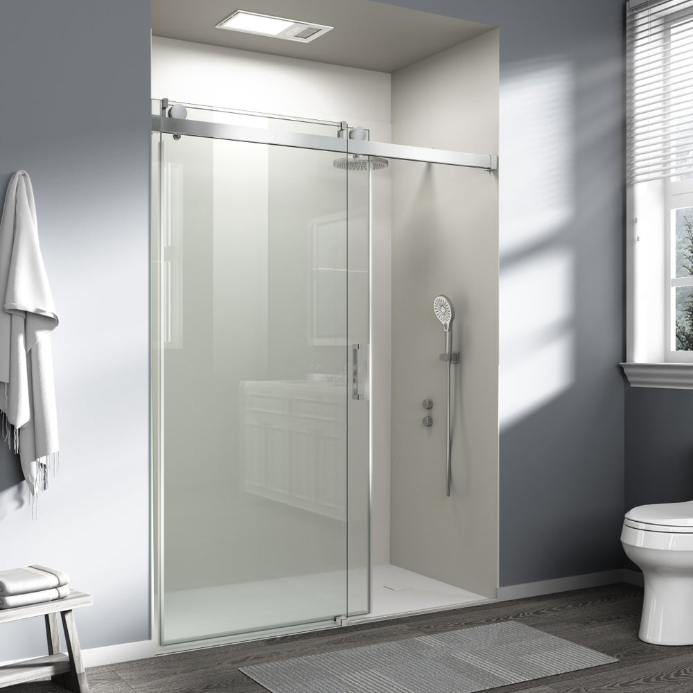 English Elm 56" Frameless Sliding Shower Door Tempered Glass Soft Close Matte Hardware Alcove Fit Chrome W1920P385327