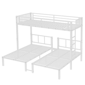 English Elm Twin Triple Bunk Bed Metal L-shaped Frame Sleeps Three Kids White Finish W1580S00567