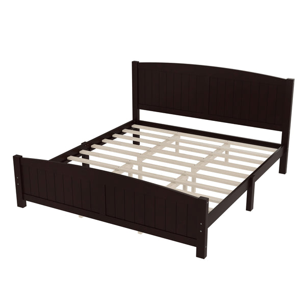 English Elm King Solid Wood Platform Bed with Slatted Support, Modern White Finish, No Box Spring Needed, Sturdy Design Espresso W1580P374317